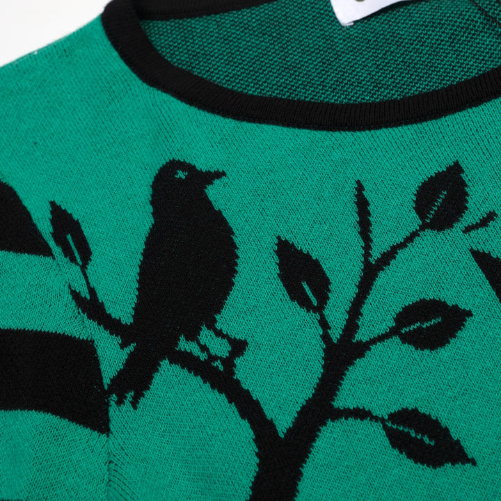 Women's Green Playful Cat Knit Half-Sleeve T-shirt