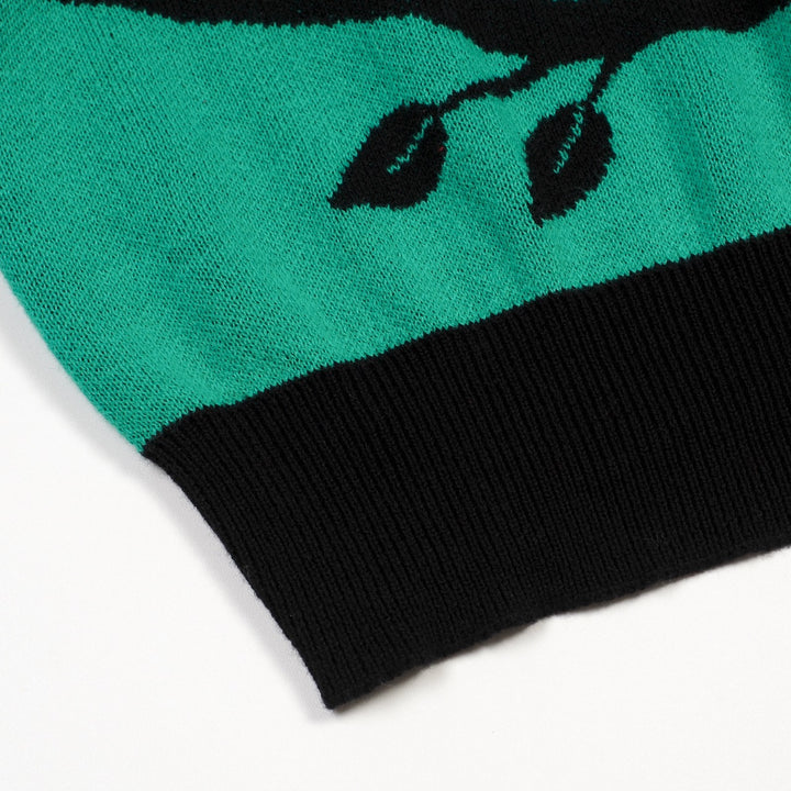 Women's Green Playful Cat Knit Half-Sleeve T-shirt