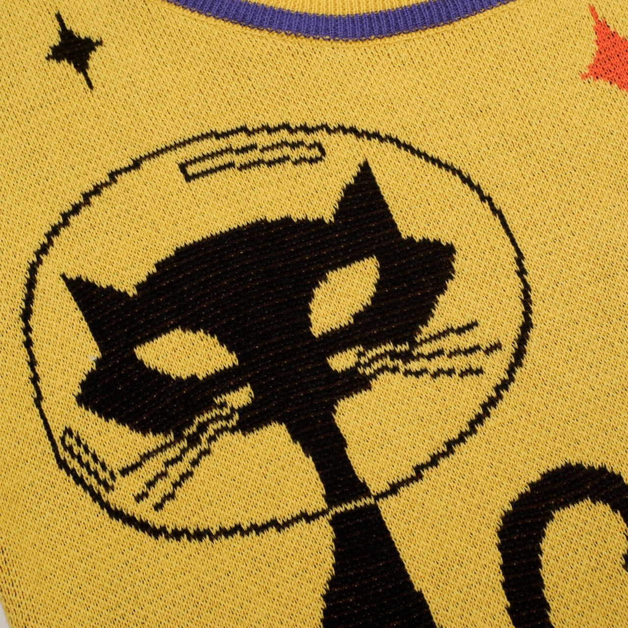 Women's Yellow 60s Space Cat Jacquard Knit T-shirt - Designed by