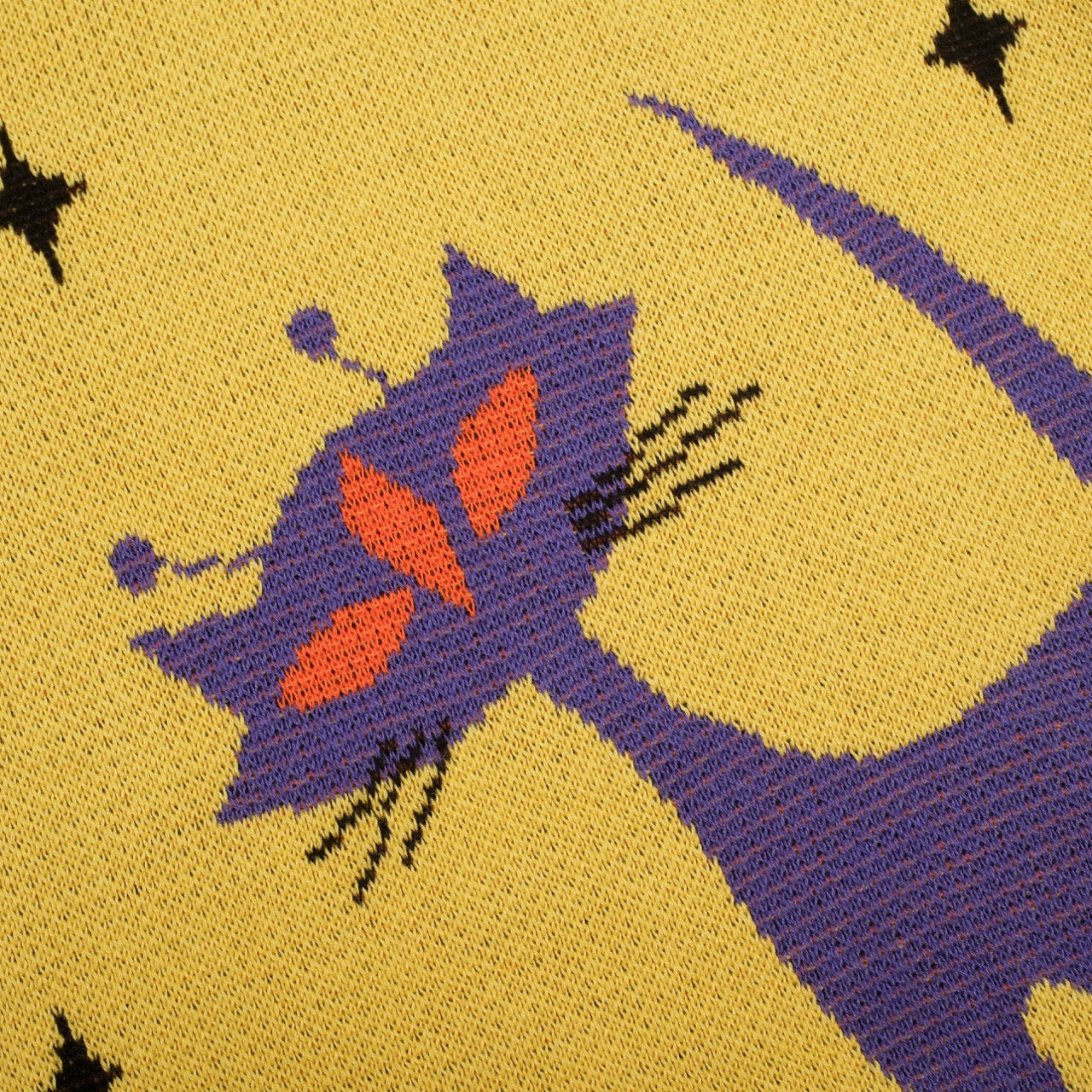 Women's Yellow 60s Space Cat Jacquard Knit T-shirt - Designed by