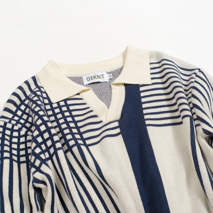 Maglietta Polo da Uomo Anni '60 Mod a Righe Irregolari in Jacquard