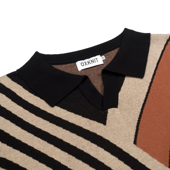 Herren 70er Grafik Mod Jacquard Polo Strickhemd