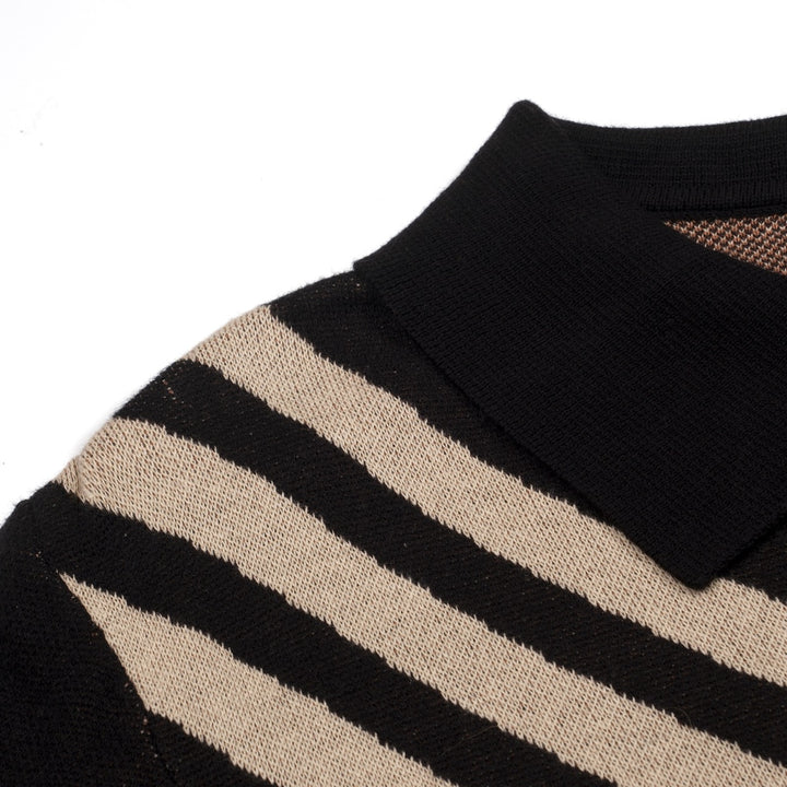 Herren 70er Grafik Mod Jacquard Polo Strickhemd