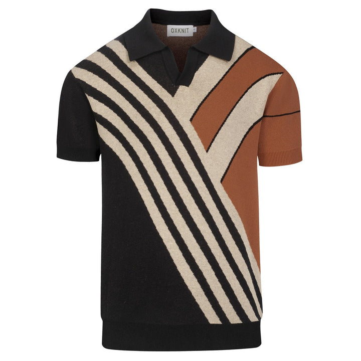 Herren 70er Grafik Mod Jacquard Polo Strickhemd