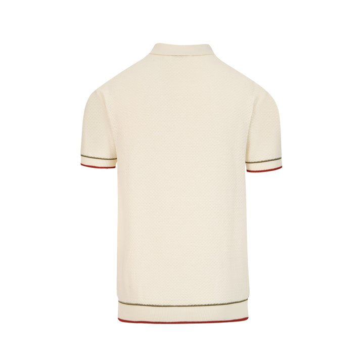 Men's Apricot Retro Honeycomb Texture Striped Knit Polo Shirt