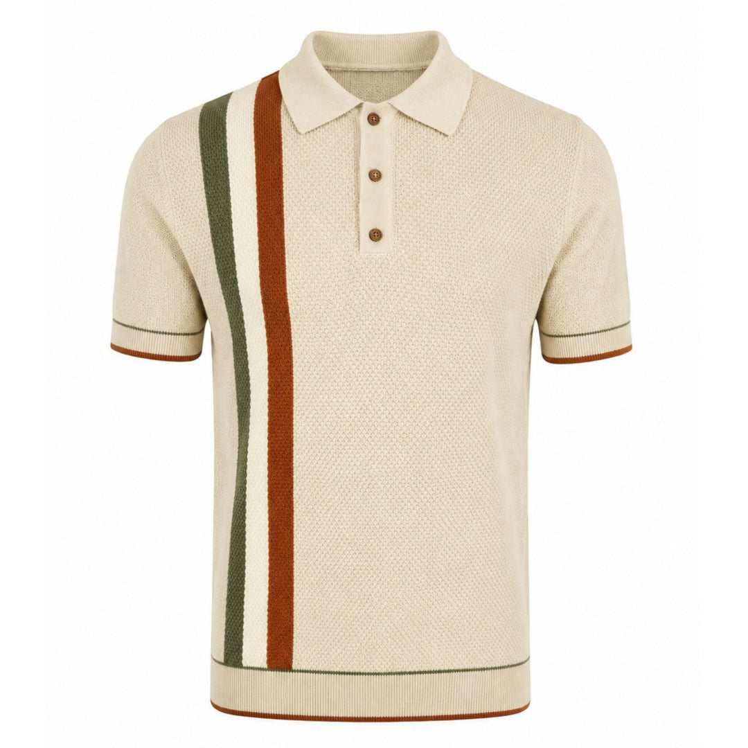 Polo en maille jacquard vintage océan art abricot pour homme