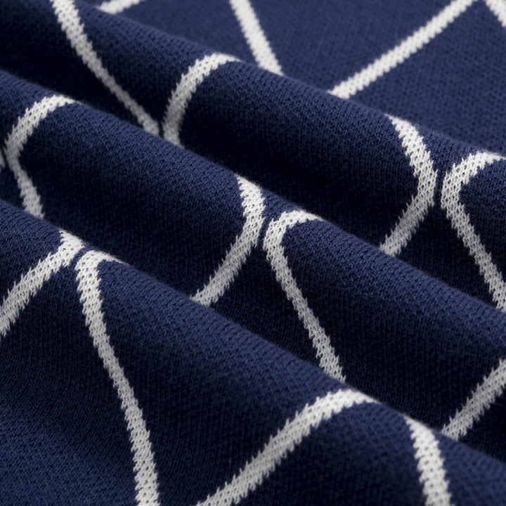 Men's Blue 70s Golf Club Style Knit Polo Cardigan