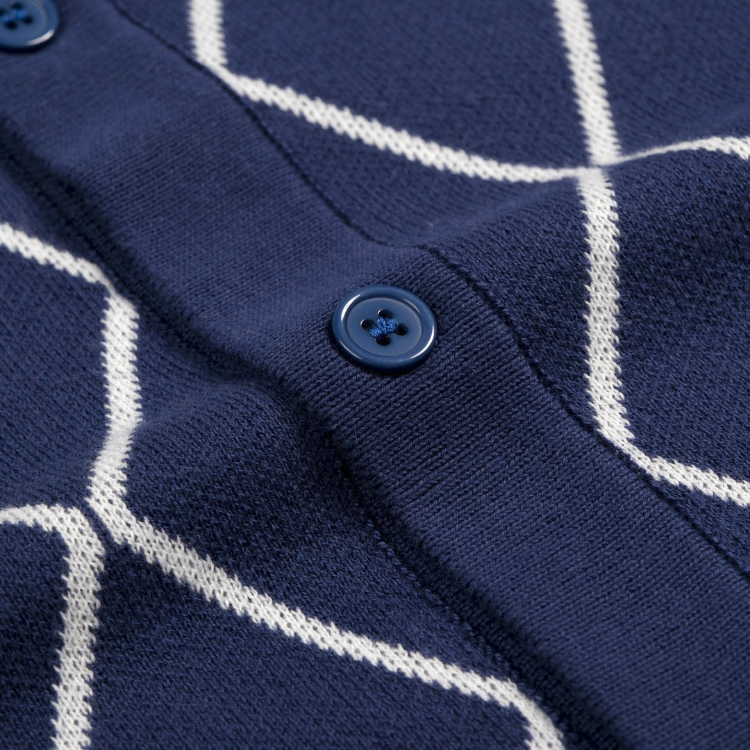 Men's Blue 70s Golf Club Style Knit Polo Cardigan