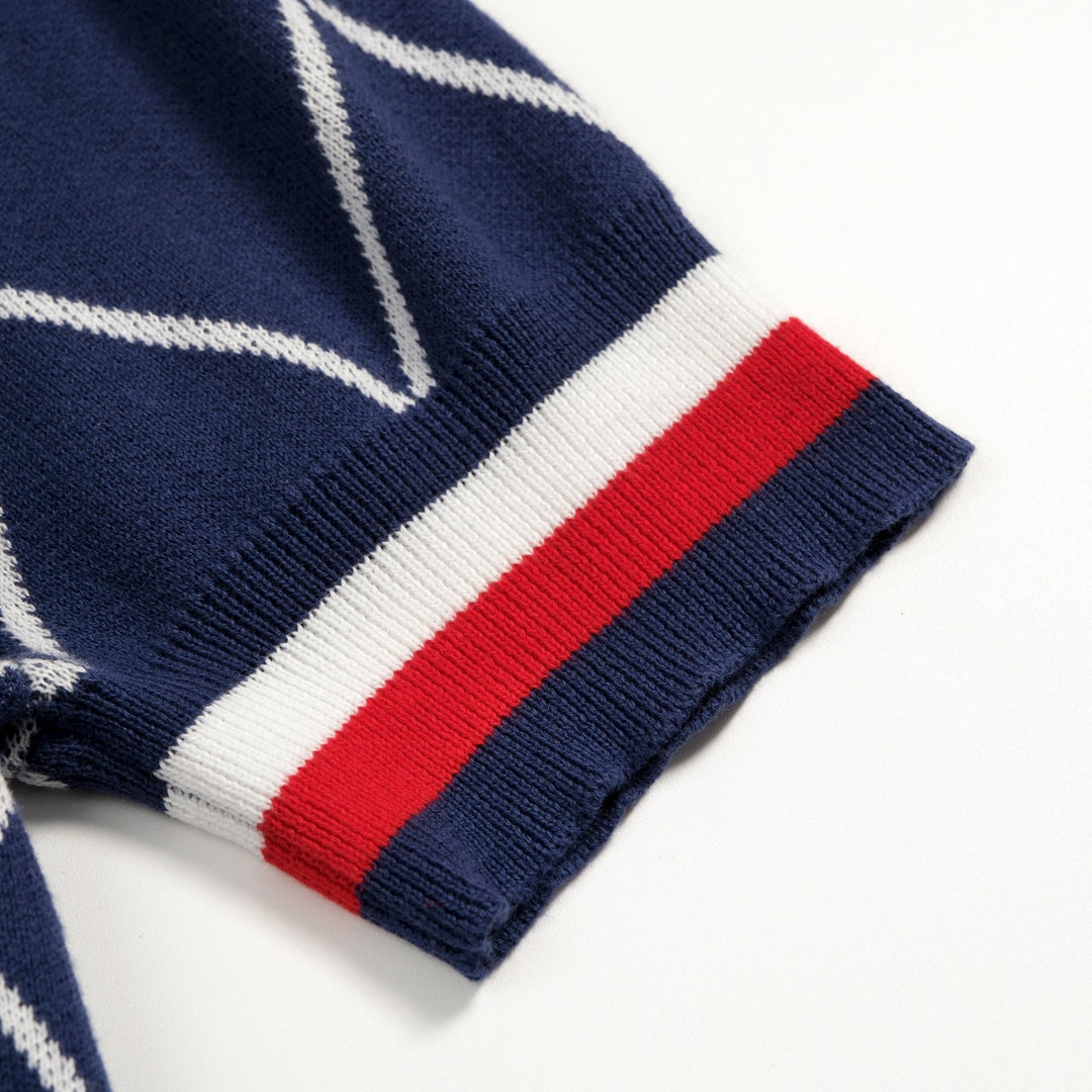 Men's Blue 70s Golf Club Style Knit Polo Cardigan