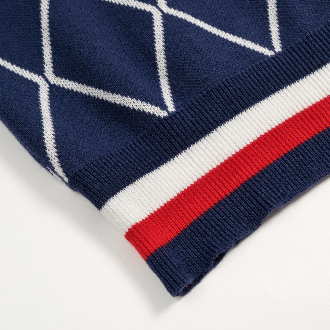 Men's Blue 70s Golf Club Style Knit Polo Cardigan