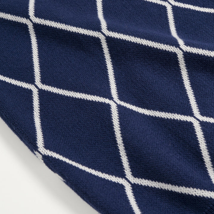 Men's Blue 70s Golf Club Style Knit Polo Cardigan