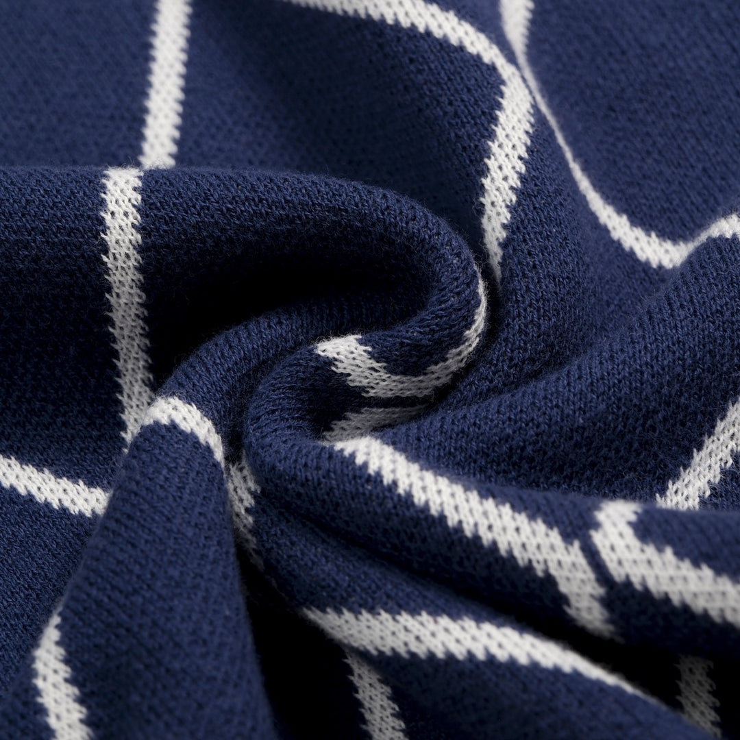 Men's Blue 70s Golf Club Style Knit Polo Cardigan