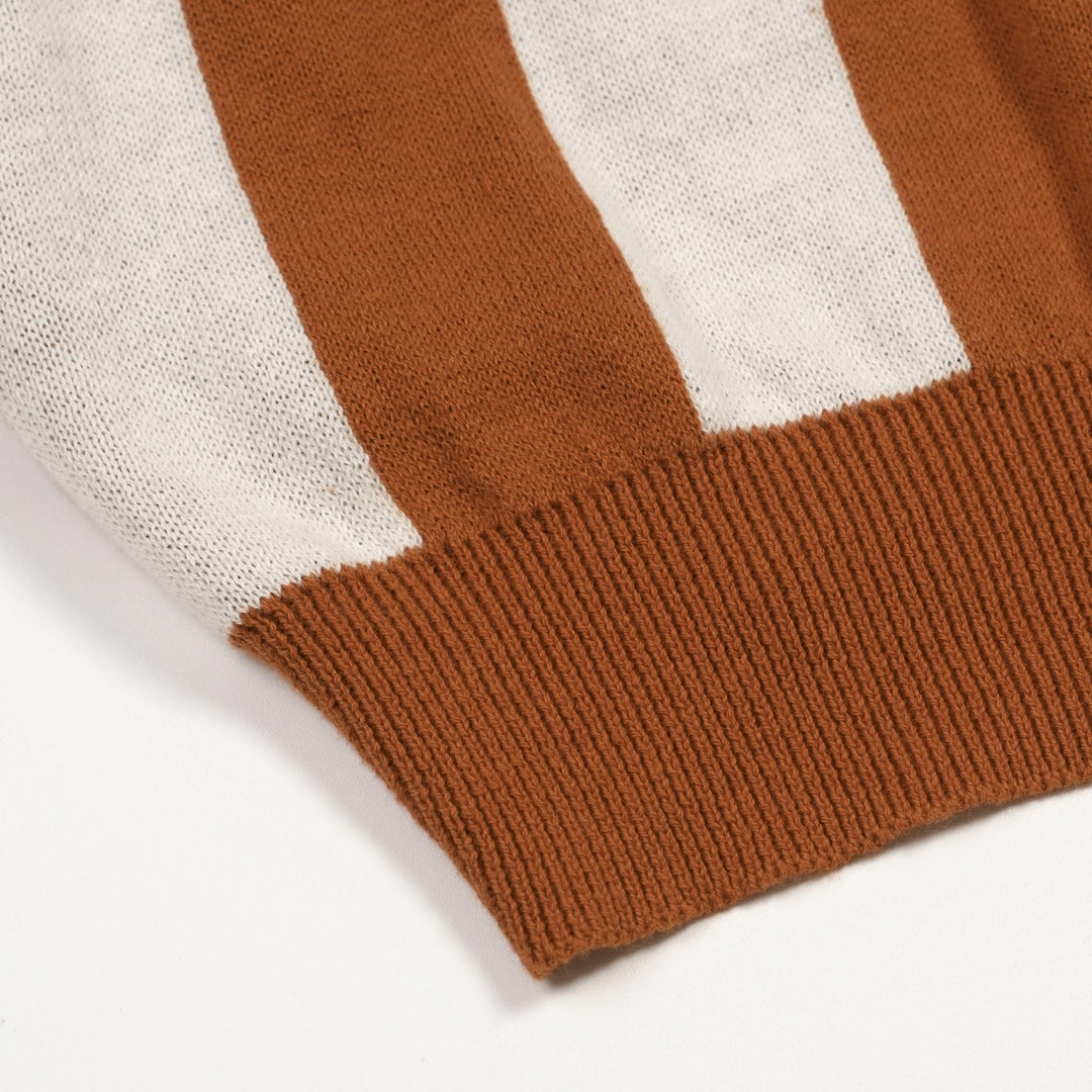 Men's Caramel Brown Retro Mid-Century Knit Polo Shirt