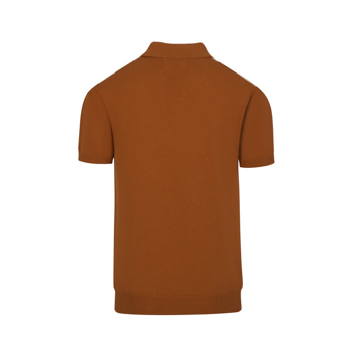 Men's Caramel Brown Retro Mid-Century Knit Polo Shirt