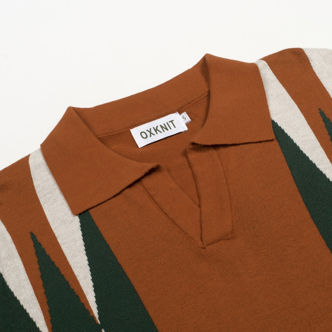 Men's Caramel Brown Retro Mid-Century Knit Polo Shirt