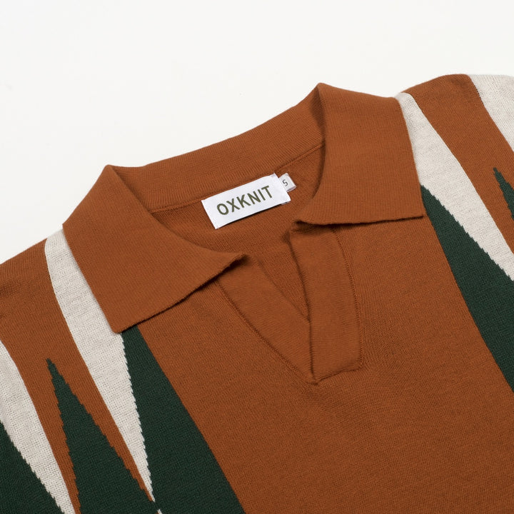 Men's Caramel Brown Retro Mid-Century Knit Polo Shirt