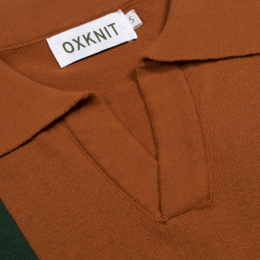 Men's Caramel Brown Retro Mid-Century Knit Polo Shirt