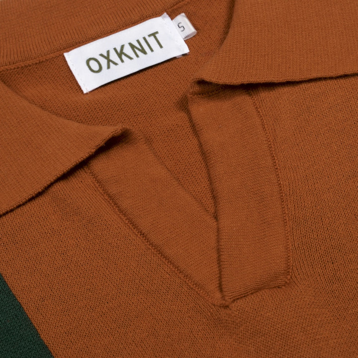 Men's Caramel Brown Retro Mid-Century Knit Polo Shirt