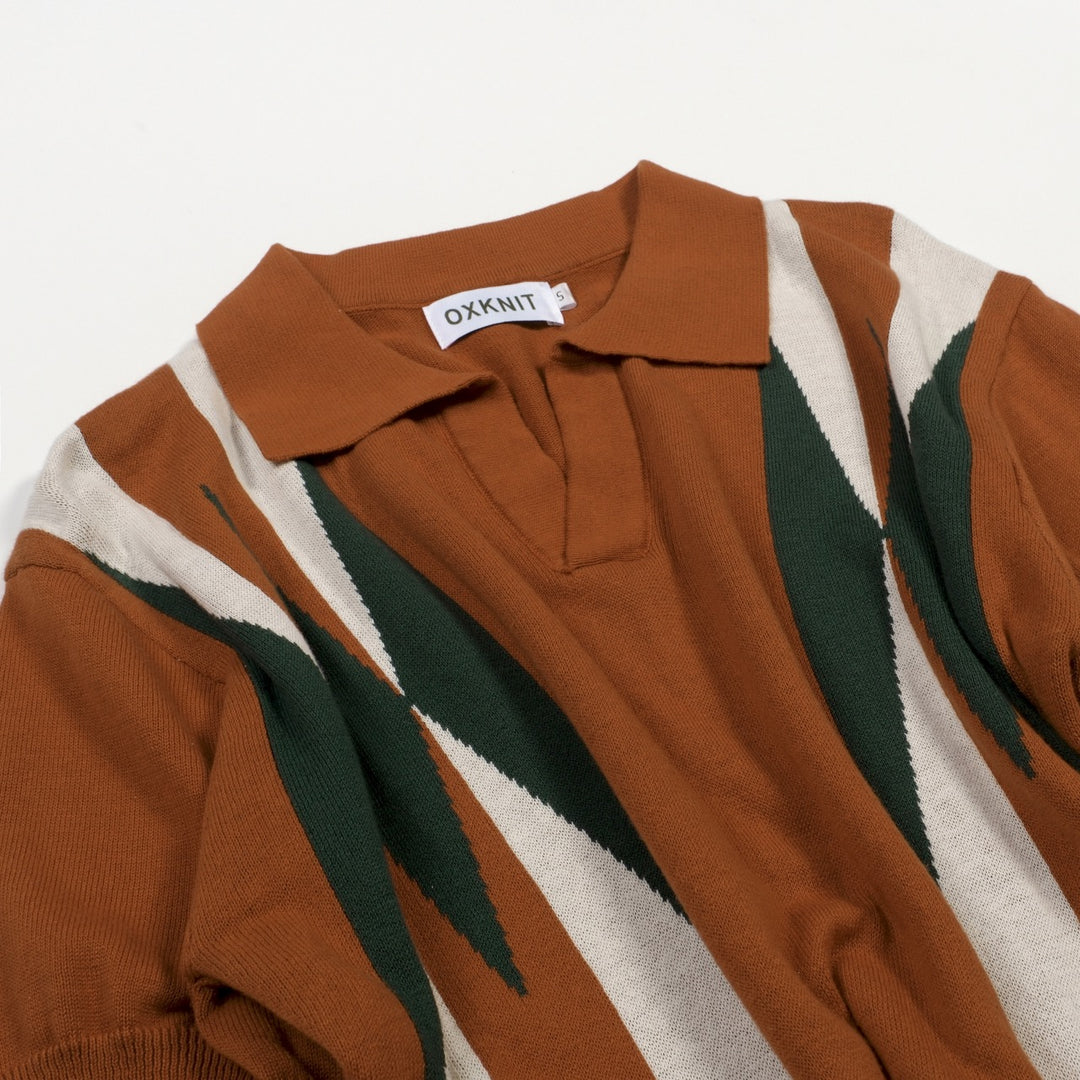 Men's Caramel Brown Retro Mid-Century Knit Polo Shirt