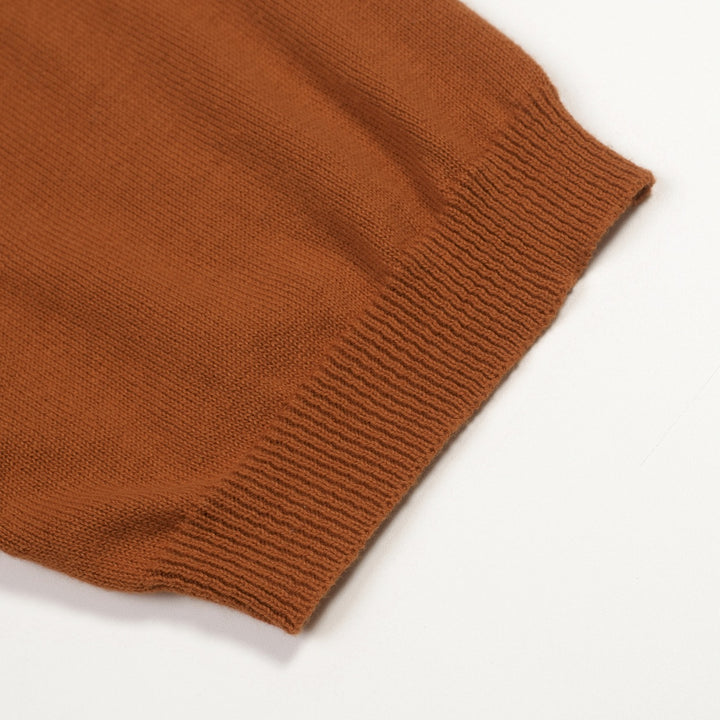 Men's Caramel Brown Retro Mid-Century Knit Polo Shirt