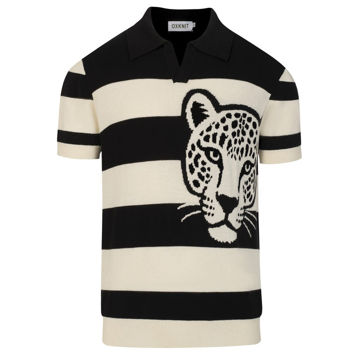 Polo de Malha com Risca Safari e Leopardo Preto para Homem