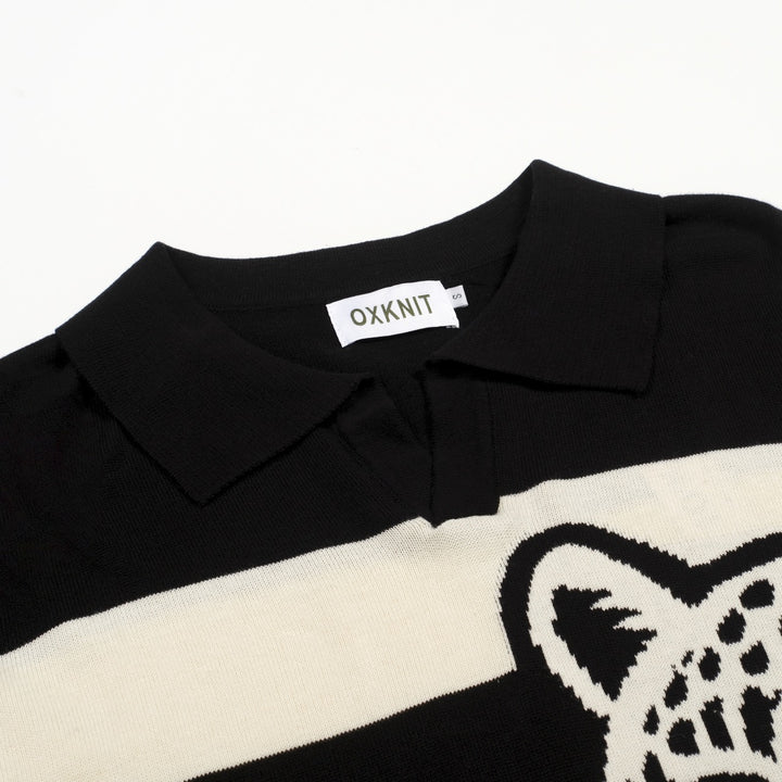 Polo de Malha com Risca Safari e Leopardo Preto para Homem