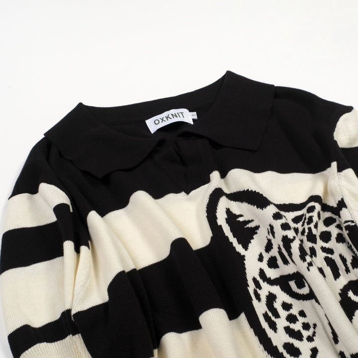Polo de Malha com Risca Safari e Leopardo Preto para Homem