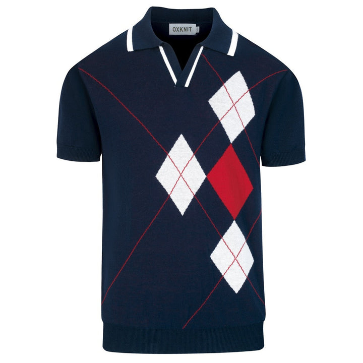 Herren Dunkelblaues Britisches Collegiate Retro Strick-Poloshirt