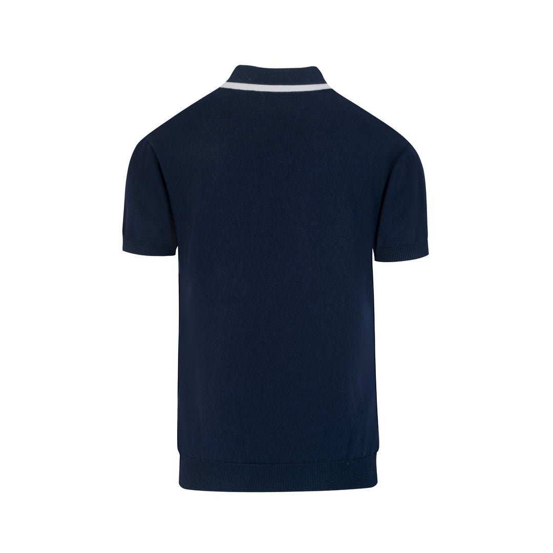 Herren Dunkelblaues Britisches Collegiate Retro Strick-Poloshirt