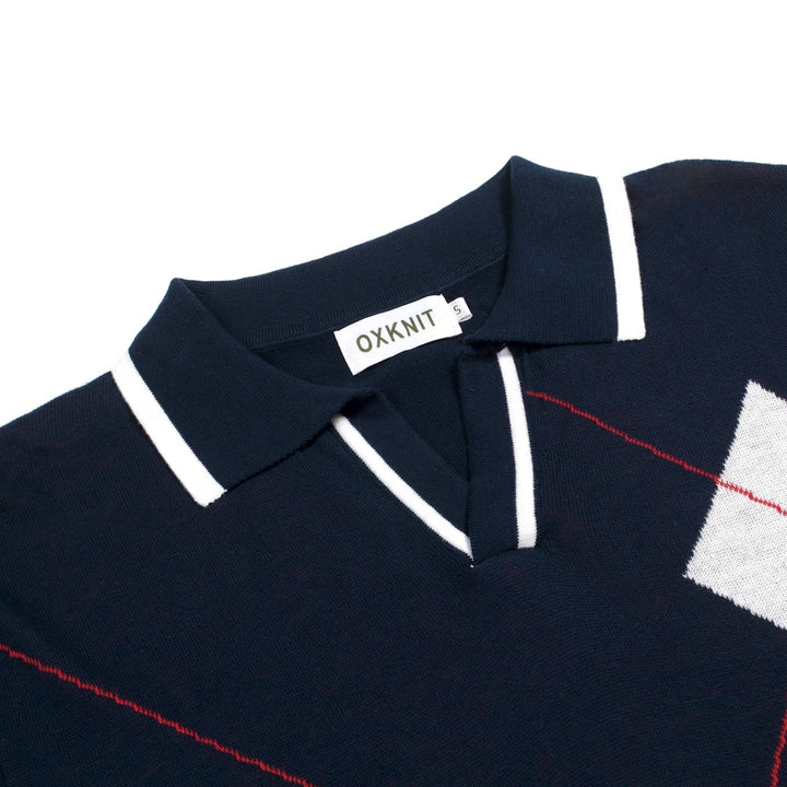 Herren Dunkelblaues Britisches Collegiate Retro Strick-Poloshirt