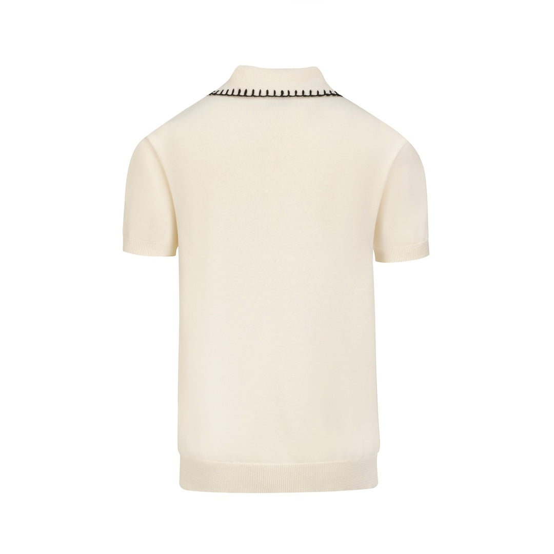 Men's Apricot Retro Heart Embroidered Tassel Knit Polo Shirt
