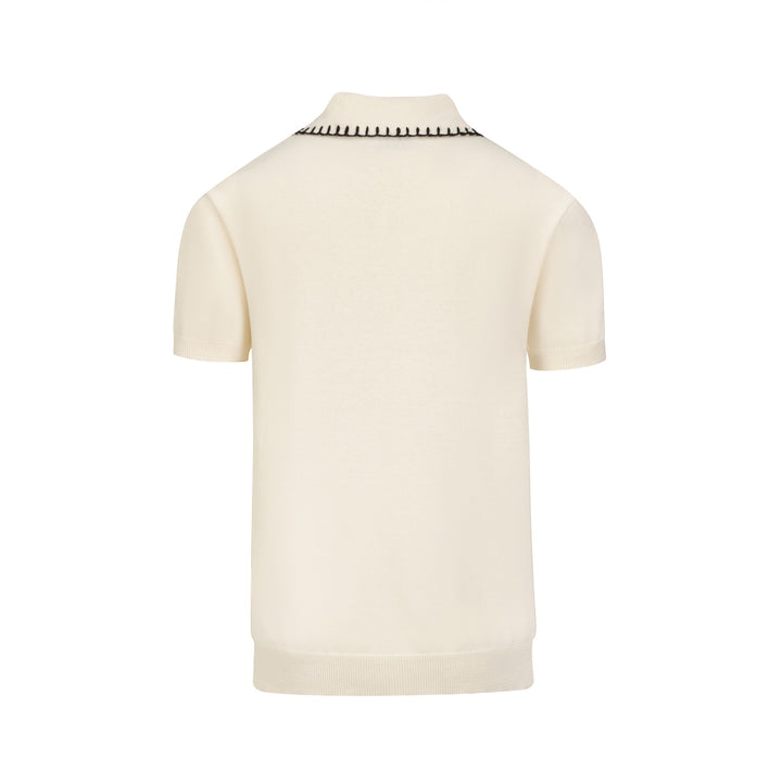 Men's Apricot Retro Heart Embroidered Tassel Knit Polo Shirt