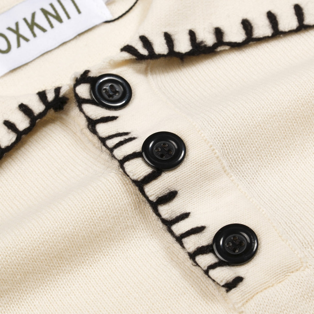 Men's Apricot Retro Heart Embroidered Tassel Knit Polo Shirt