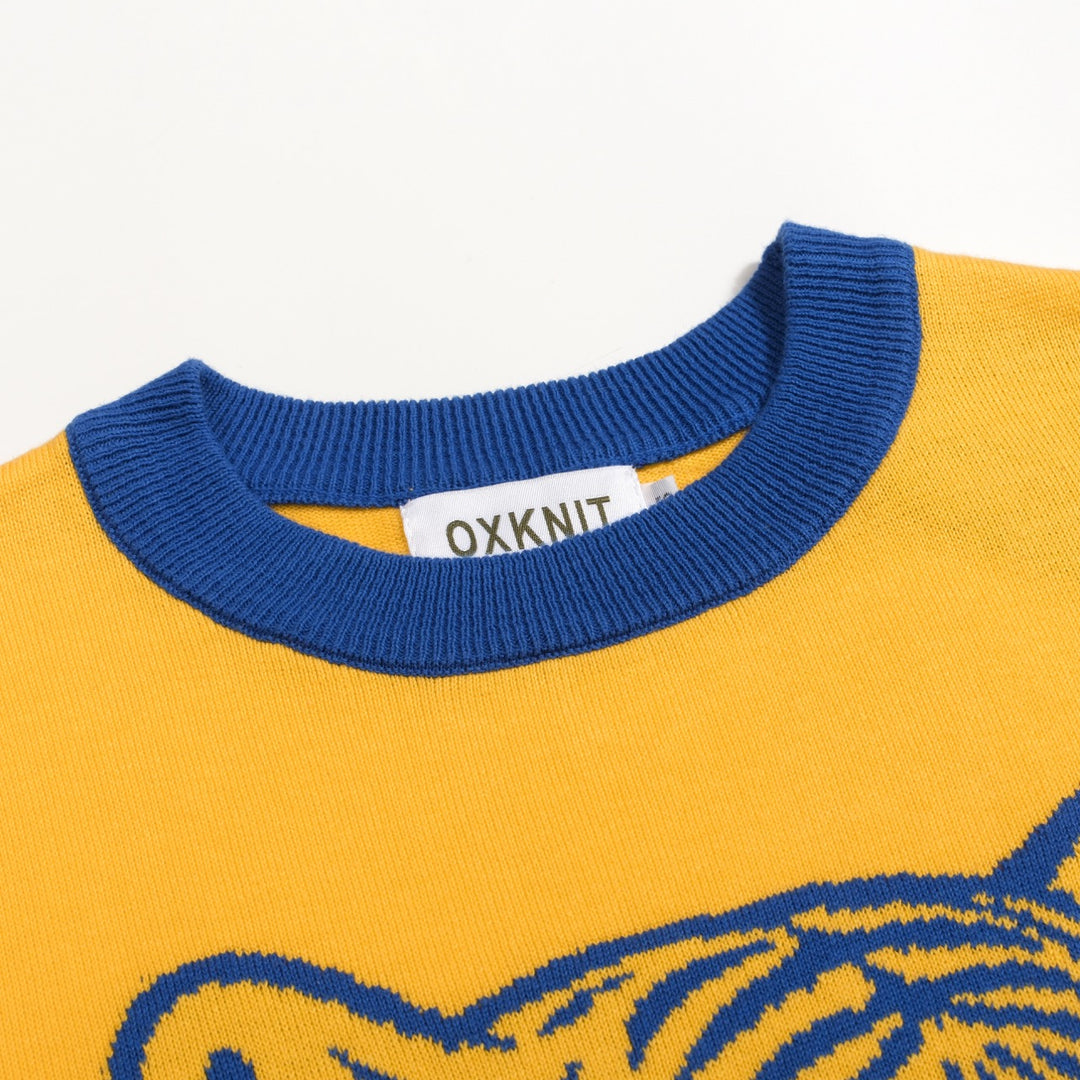 Men's Yellow 70s Fun Tiger Knit T-Shirt