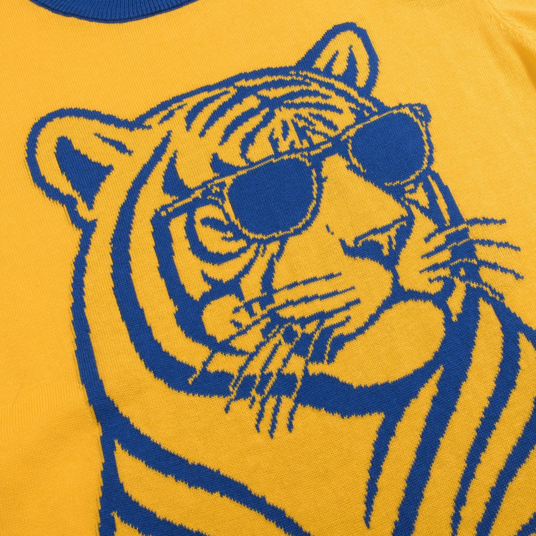 Men's Yellow 70s Fun Tiger Knit T-Shirt