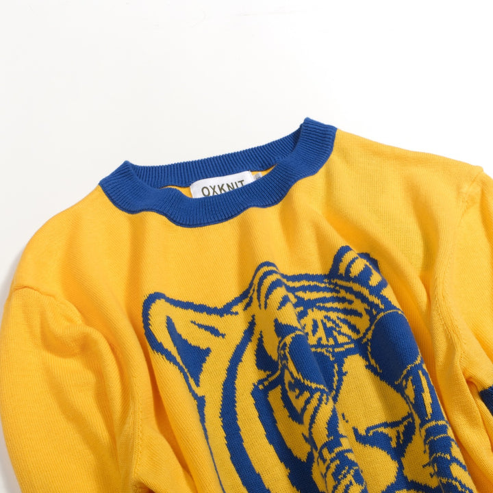 Men's Yellow 70s Fun Tiger Knit T-Shirt