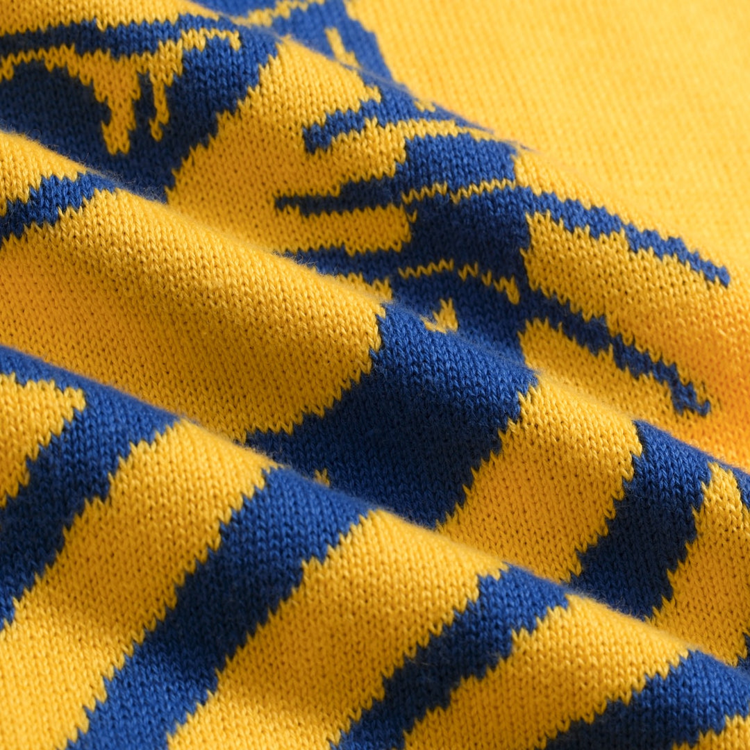 Men's Yellow 70s Fun Tiger Knit T-Shirt