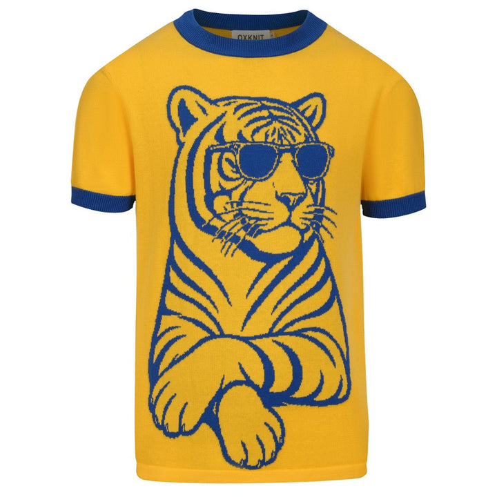 Men's Yellow 70s Fun Tiger Knit T-Shirt