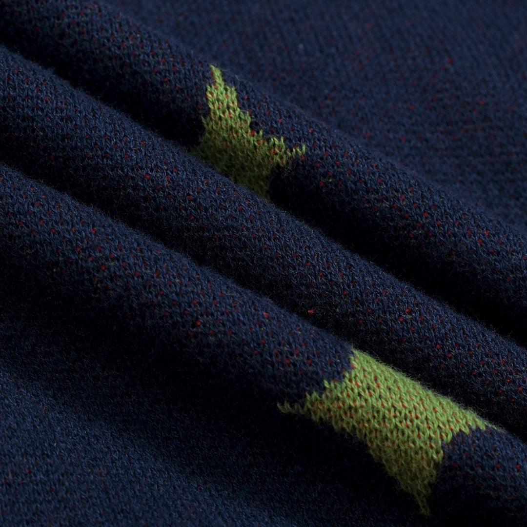 Polo de Malha Azul Escuro Estilo Space Age dos Anos 60 para Homem - Design de Tala Hunt