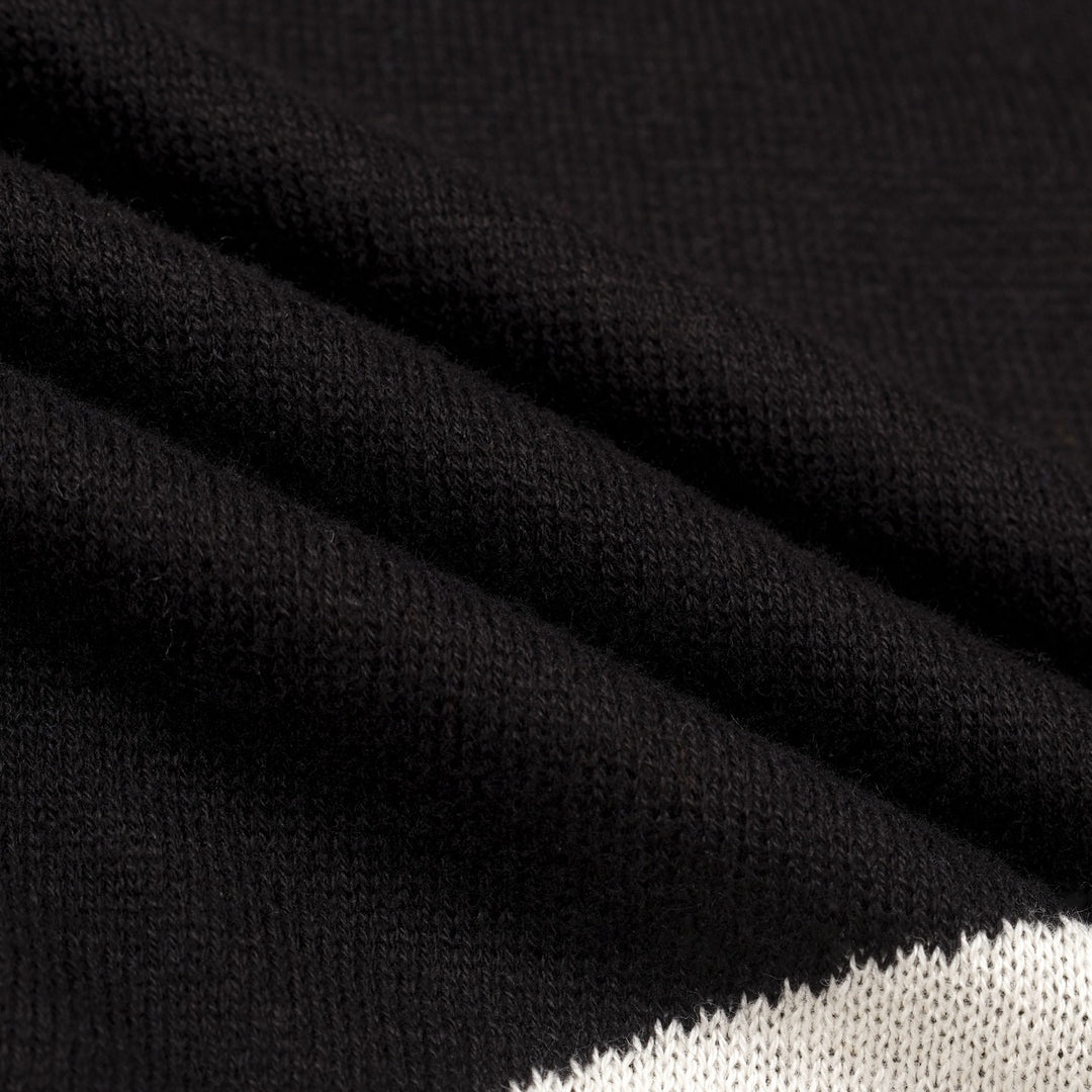 Women's Black Irregular Pattern Jacquard Short-Sleeve Pocket Knit Dress