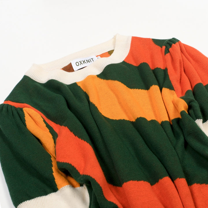 Women's Dark Green 70s Psychedelic Modern Short-Sleeve Pocket Knit Dress