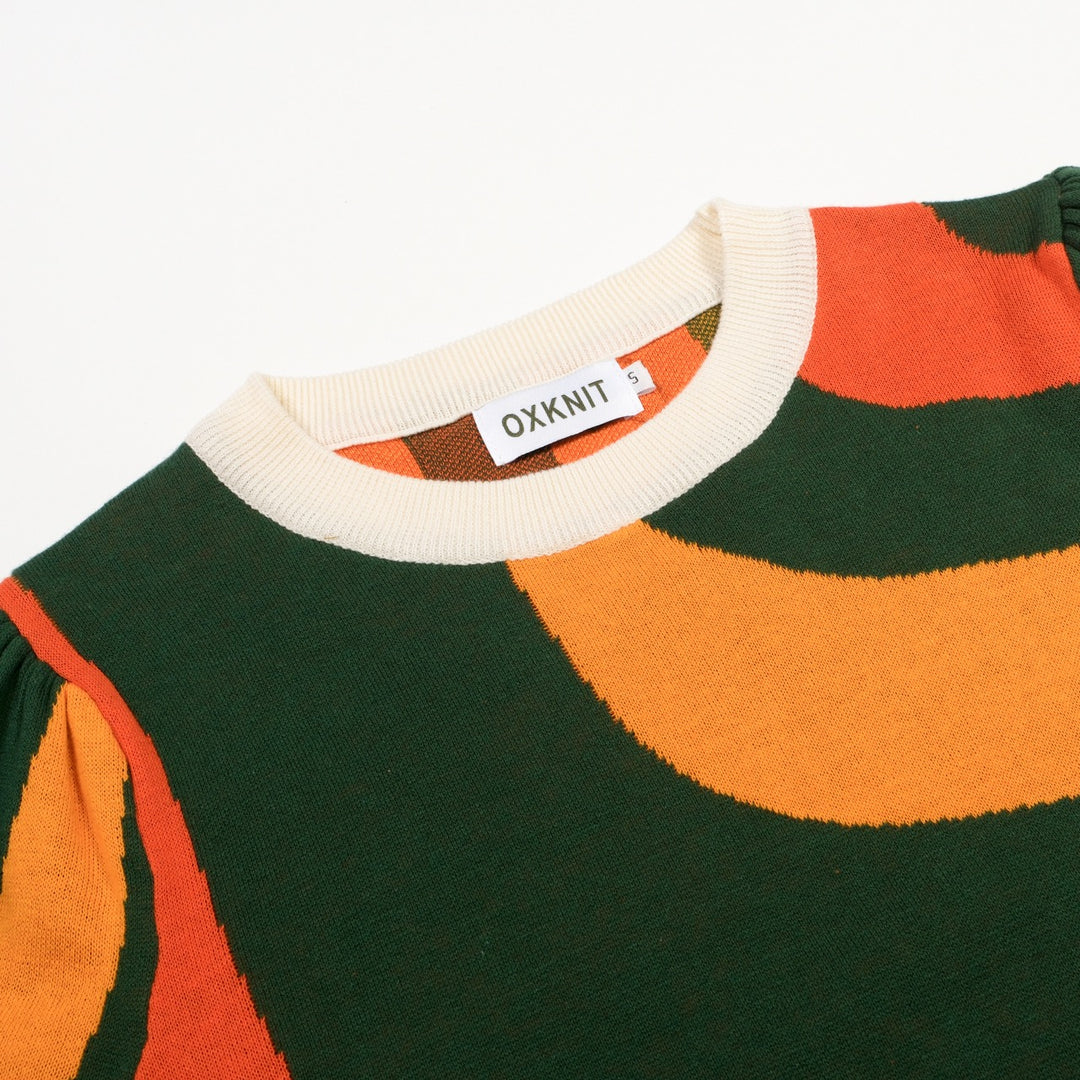 Women's Dark Green 70s Psychedelic Modern Short-Sleeve Pocket Knit Dress