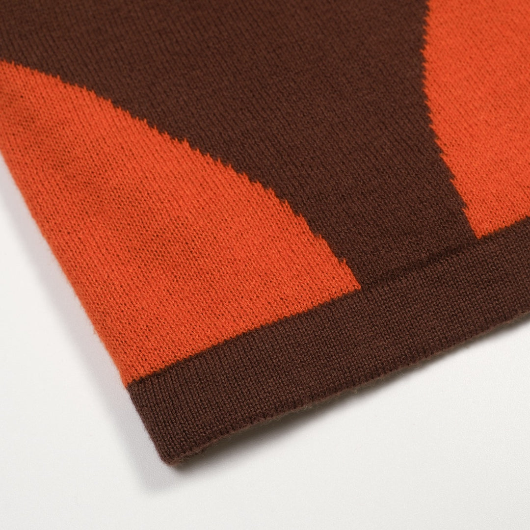 Women's Brown 70s Retro Wallpaper Short-Sleeve Pocket Knit Dress