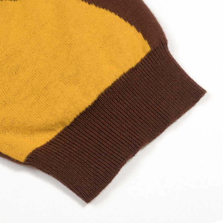 Women's Brown 70s Retro Wallpaper Short-Sleeve Pocket Knit Dress