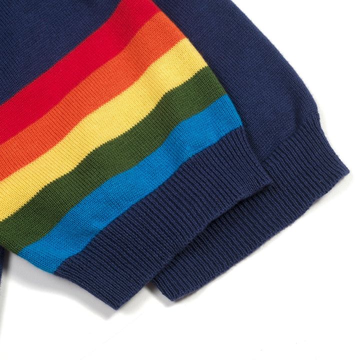 Women's Dark Blue Retro Rainbow Tie-Front Pocket Knit Dress