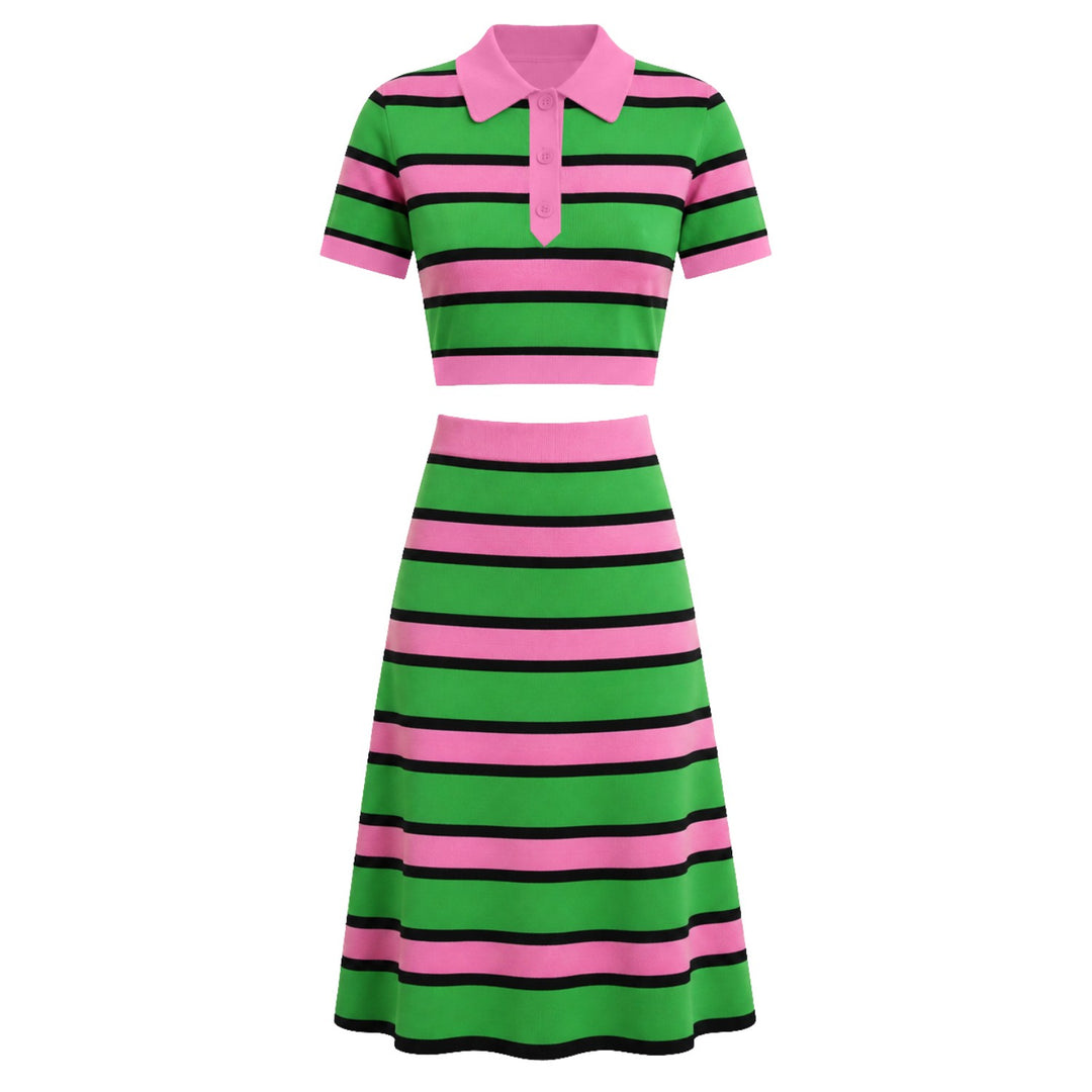 Women's Retro Pop Striped Dress Set
