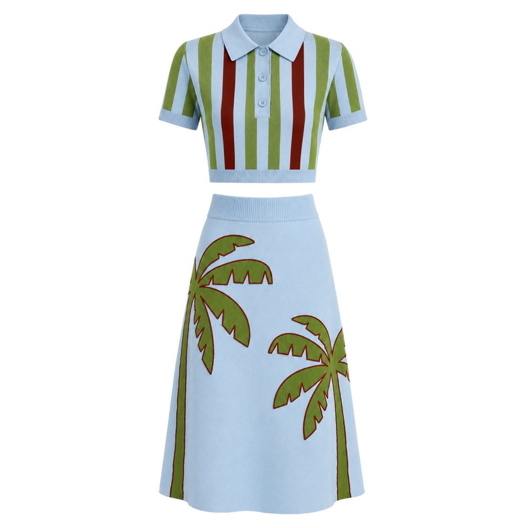 Women's Retro Resort Style Pop Striped Dress Set