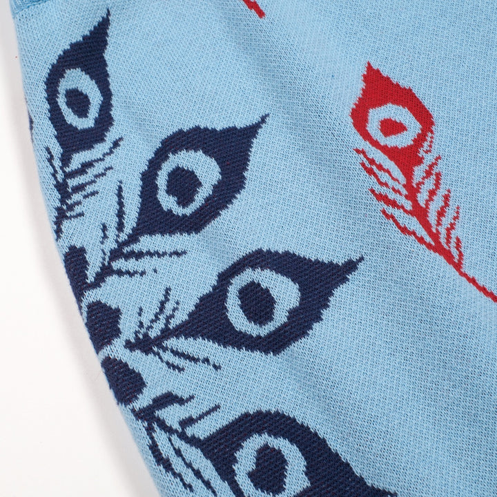 Women's Blue Fun Peacock Jacquard Dress Set