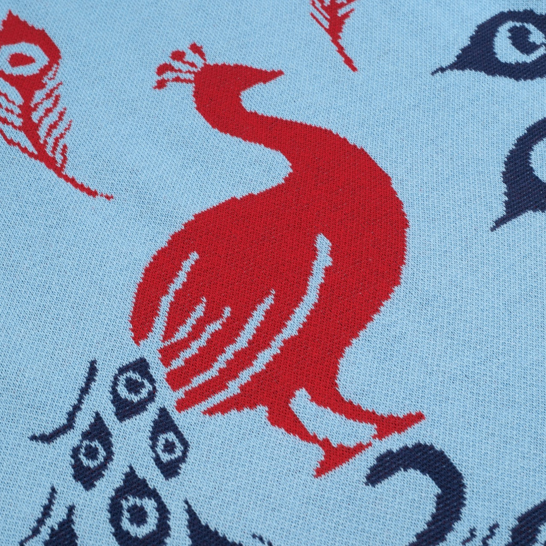 Women's Blue Fun Peacock Jacquard Dress Set