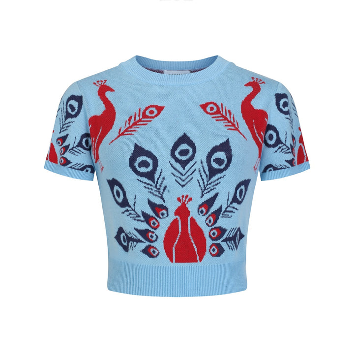 Women's Blue Fun Peacock Jacquard Dress Set